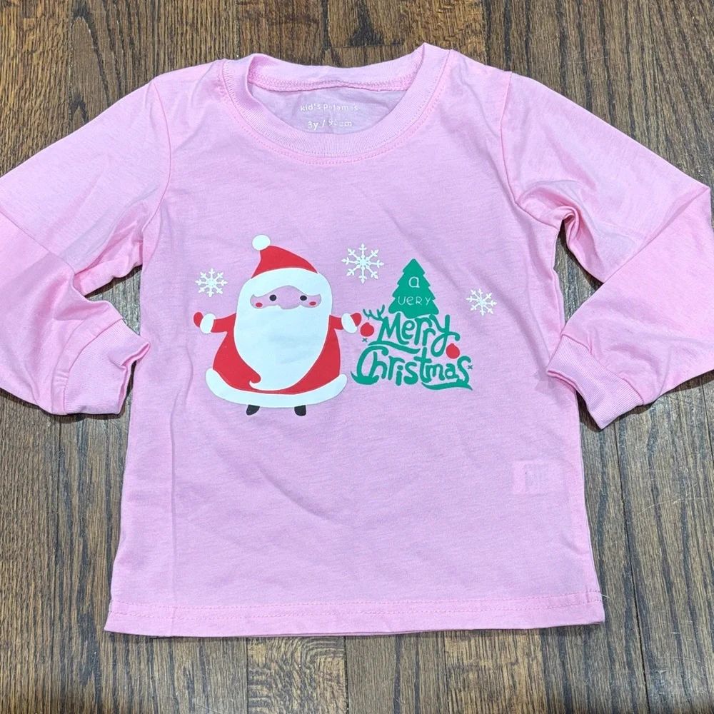 Girls Pink Santa Kids Pajamas size 3T